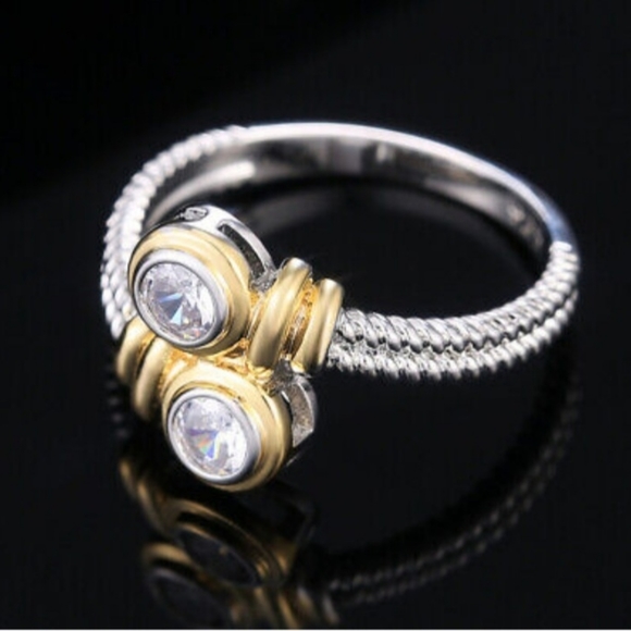 Diamond Two-Tone Cable Crossover Ring - Picture 5 of 10